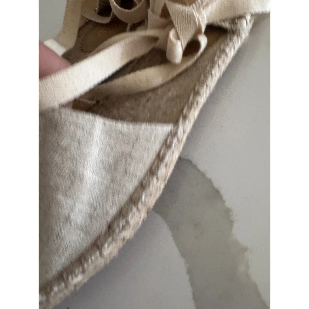 J.Crew Womens Ankle Tie Espadrille Flats Linen Lace Up Sandal Beige 8.5